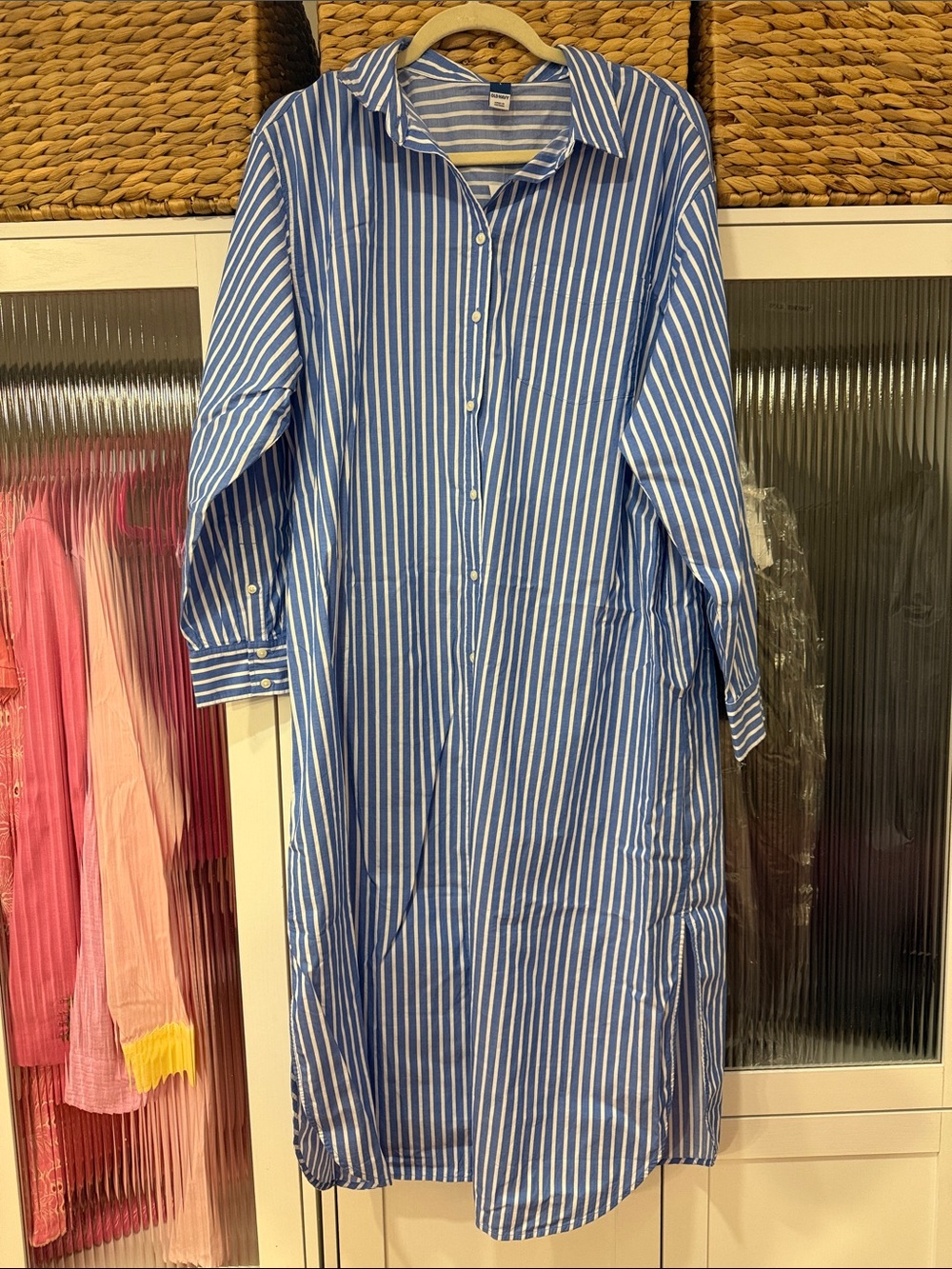 Old Navy Blue and White Striped Shirt Dress